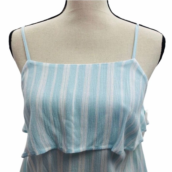 STRIPED White and Light Blue Tiered Spaghetti Strap Tank - Picture 11 of 11
